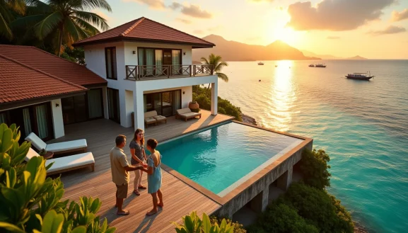 Location vacances villa luxe piscine à débordement vue mer coucher soleil famille