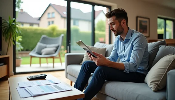 Homme consultant des documents immobiliers pour une estimation maison gratuite et rapide